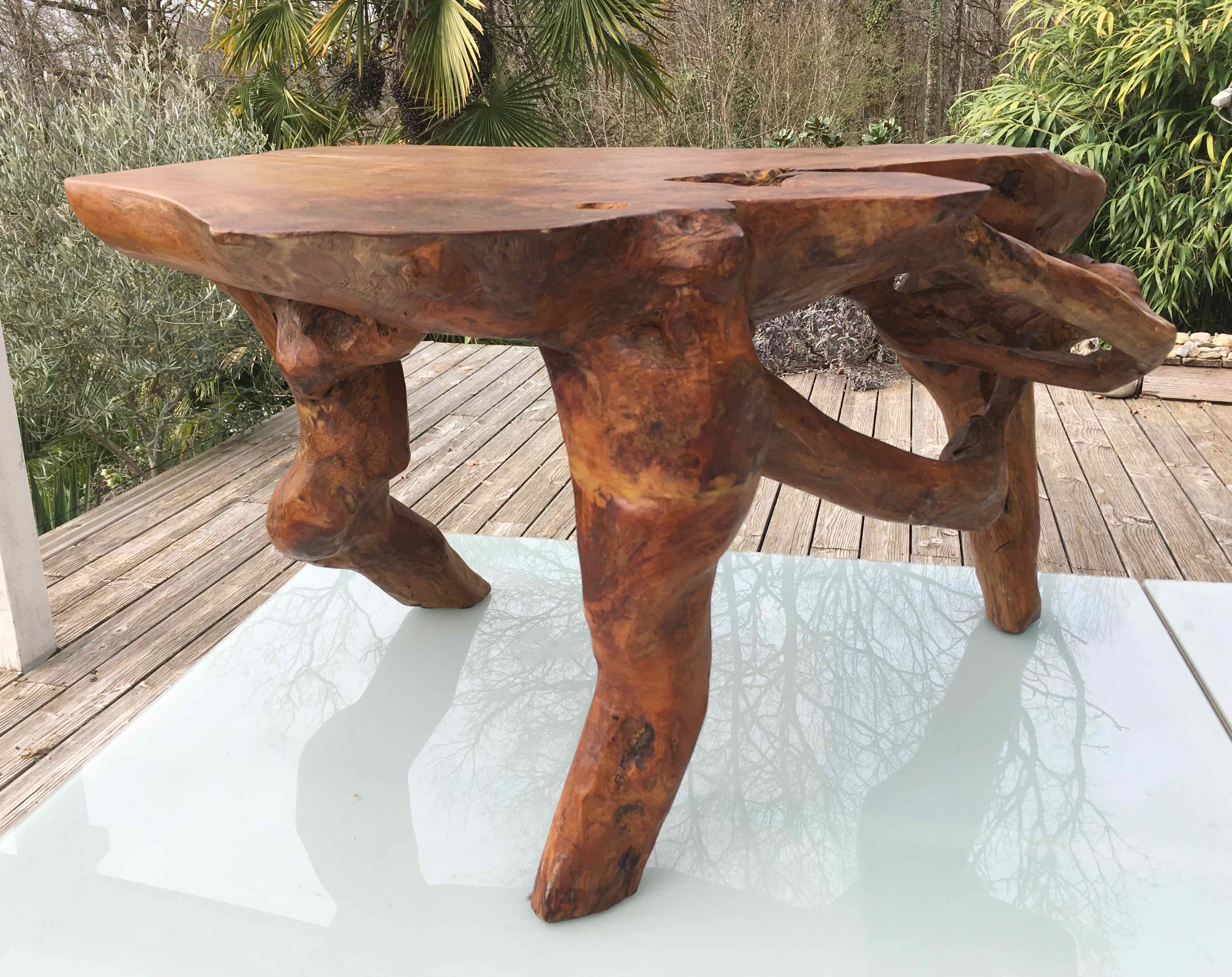 Brutalist teak root coffee table