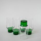 Set of 5 Long Drink Design glasses with green legs, 1970