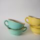 Set of 6 coffee cups fb badonviller pastel yellow green blue 1950