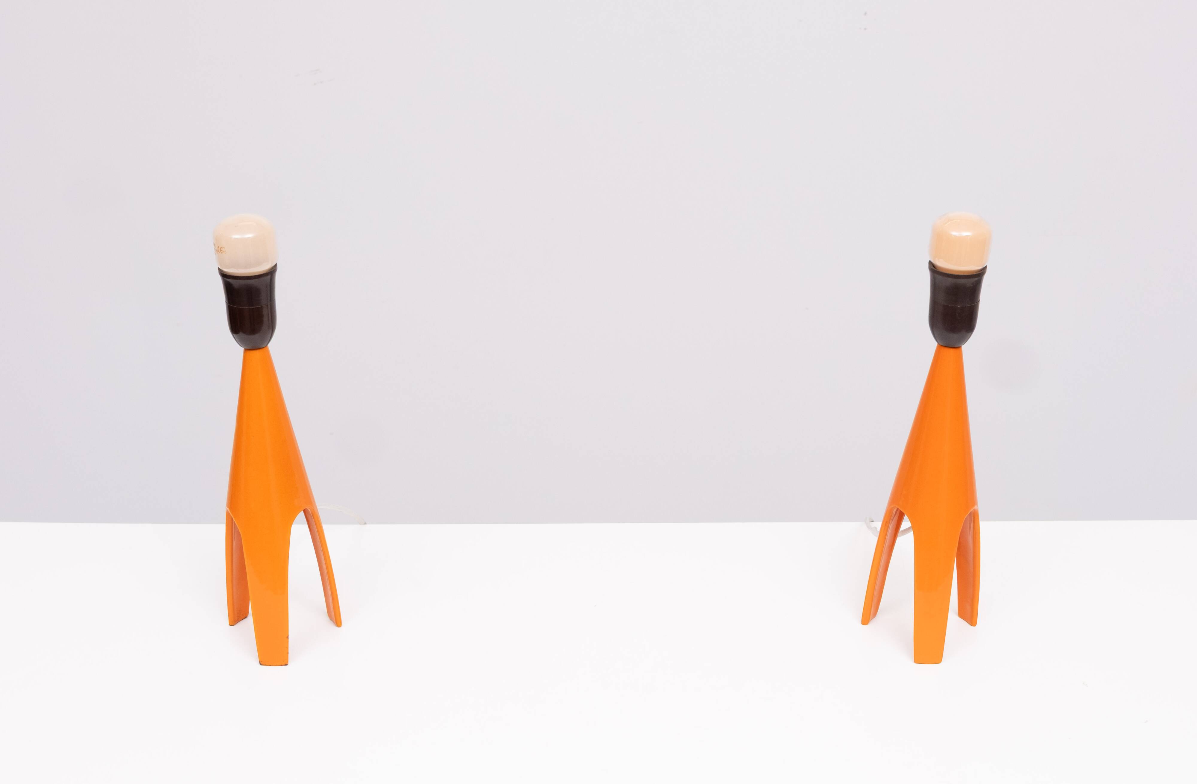 Voss Belysning Orange Enamel table lamps 1950s Denmark