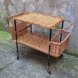 Metal and wicker serving trolley