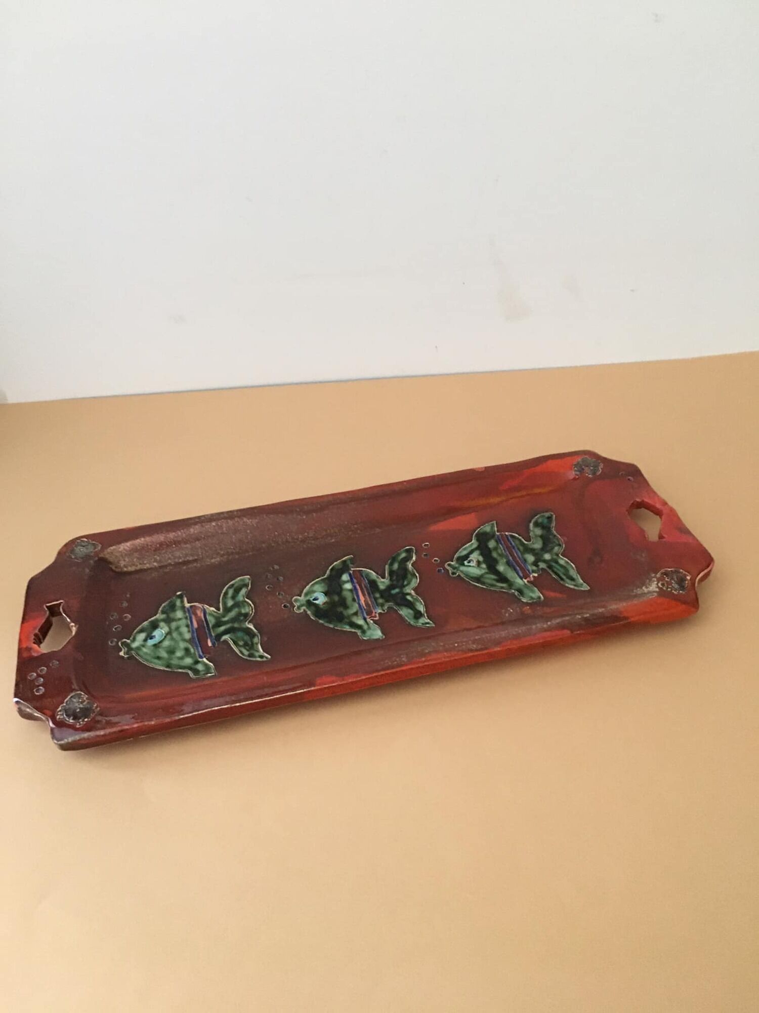 Ceramic dish for cake or other presentation with “Fish” motifs