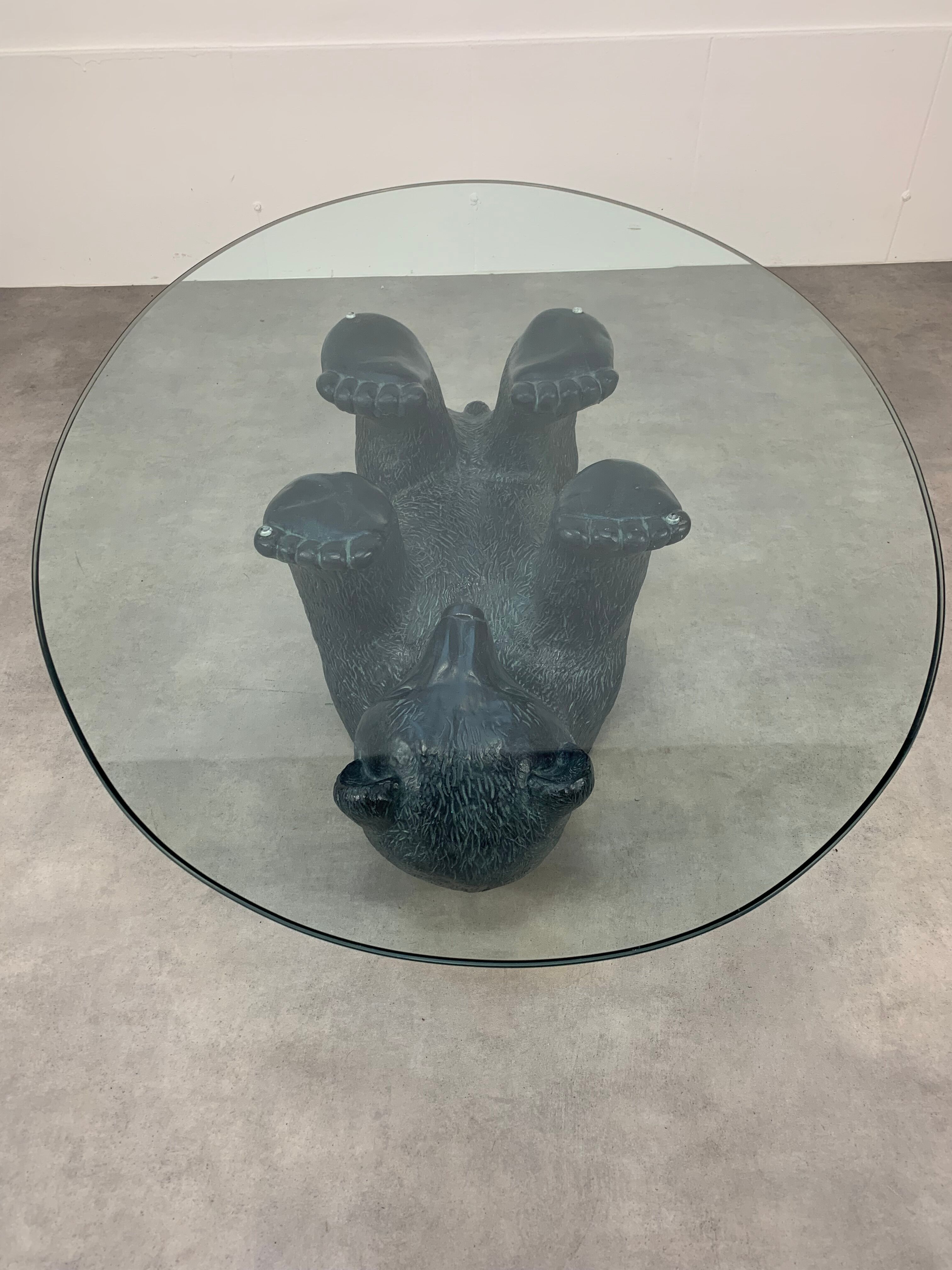 Bear coffee table, vintage glass top
