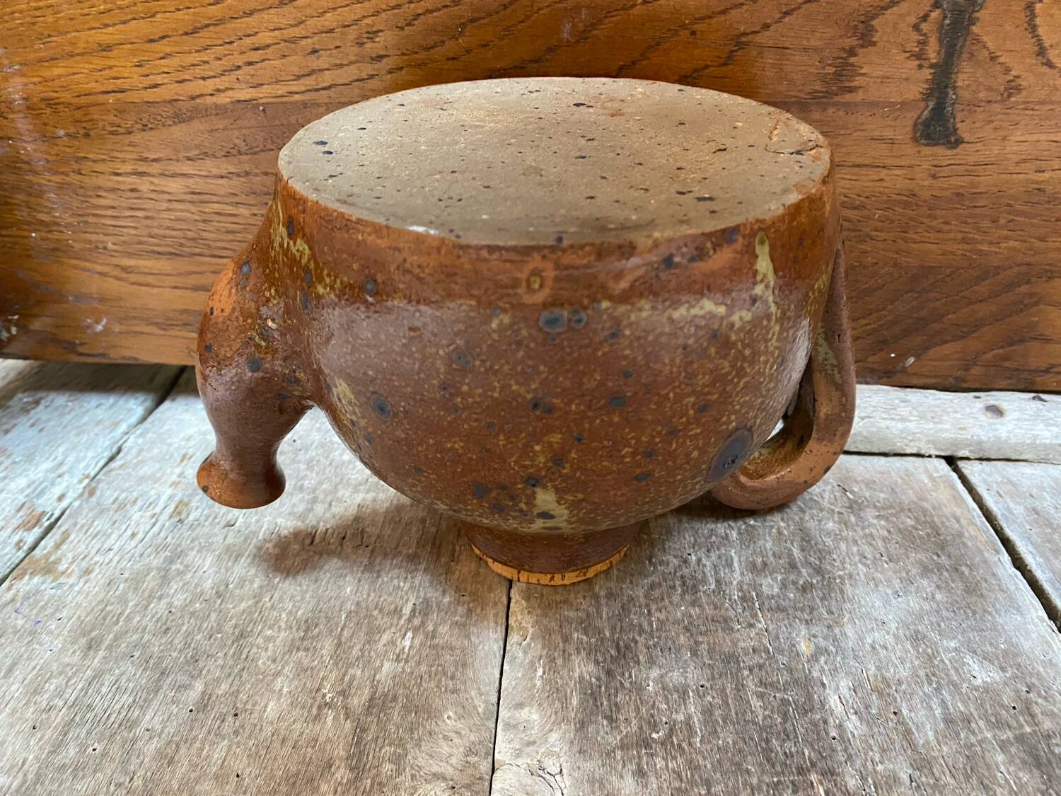 Antique brown beige pyrite stoneware teapot + vintage cork stopper