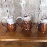 Set of 3 old revol b63 flamed ceramic pitchers 0.25l & 0.5l