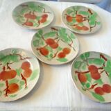 Lot 5 assiettes a dessert anciennes barbotine st clement decor peaches