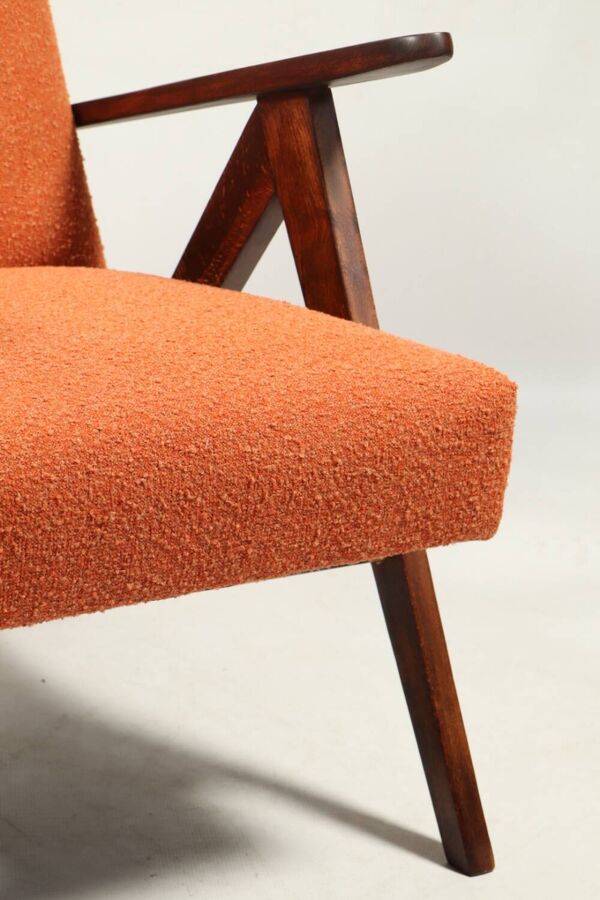Fauteuil vintage papaya orange bouclé zig Zag 1970