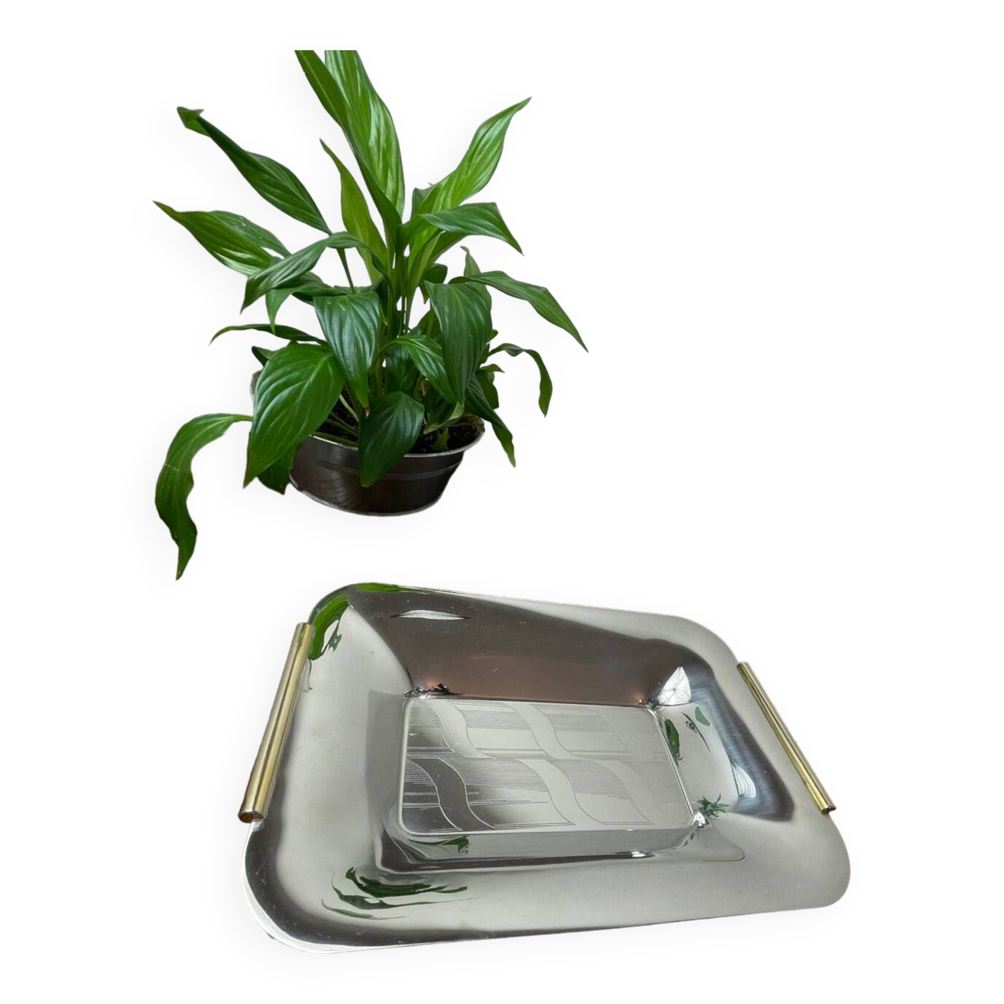 Silver and gold metal serving tray