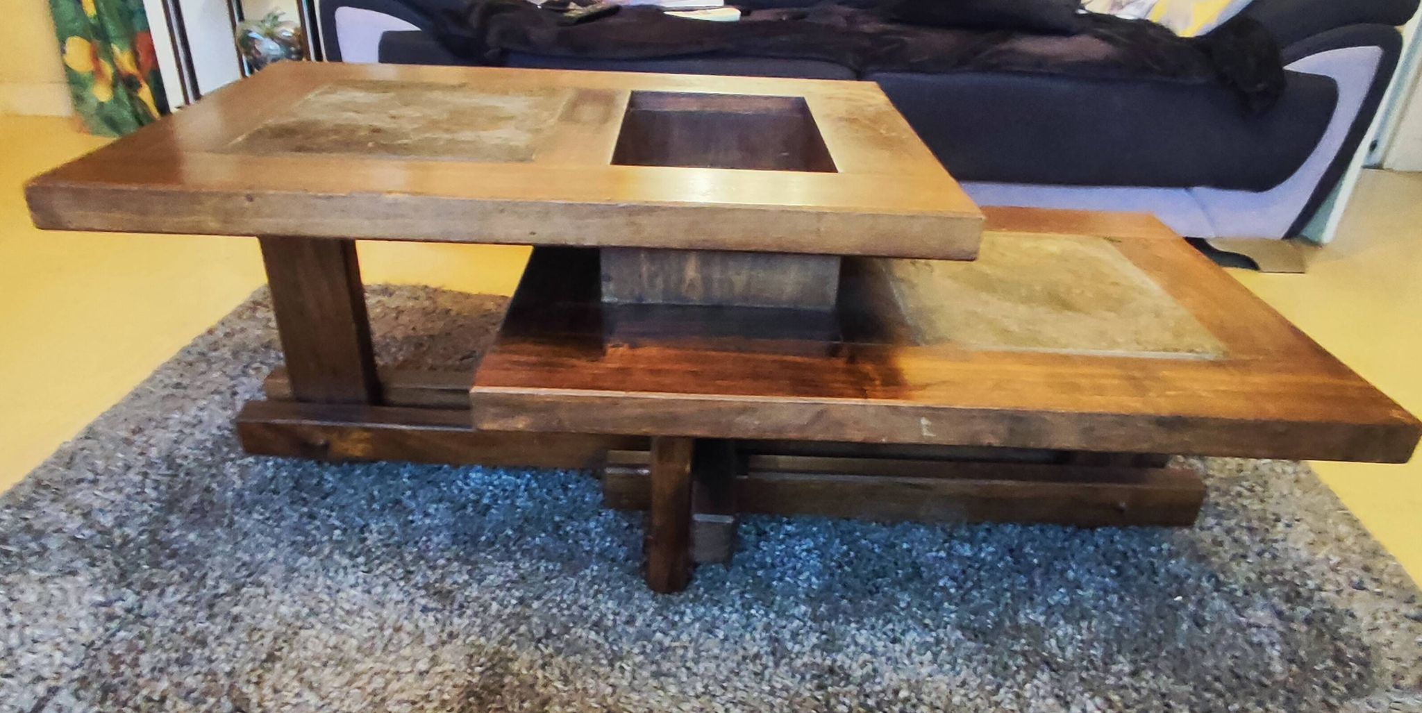 Oak coffee table Wood slate France 1960s