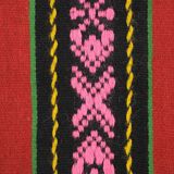 Red wool runner with stripes in bright colors , handwoven, Romania 220x80cm
