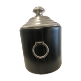 Round black leather ice bucket