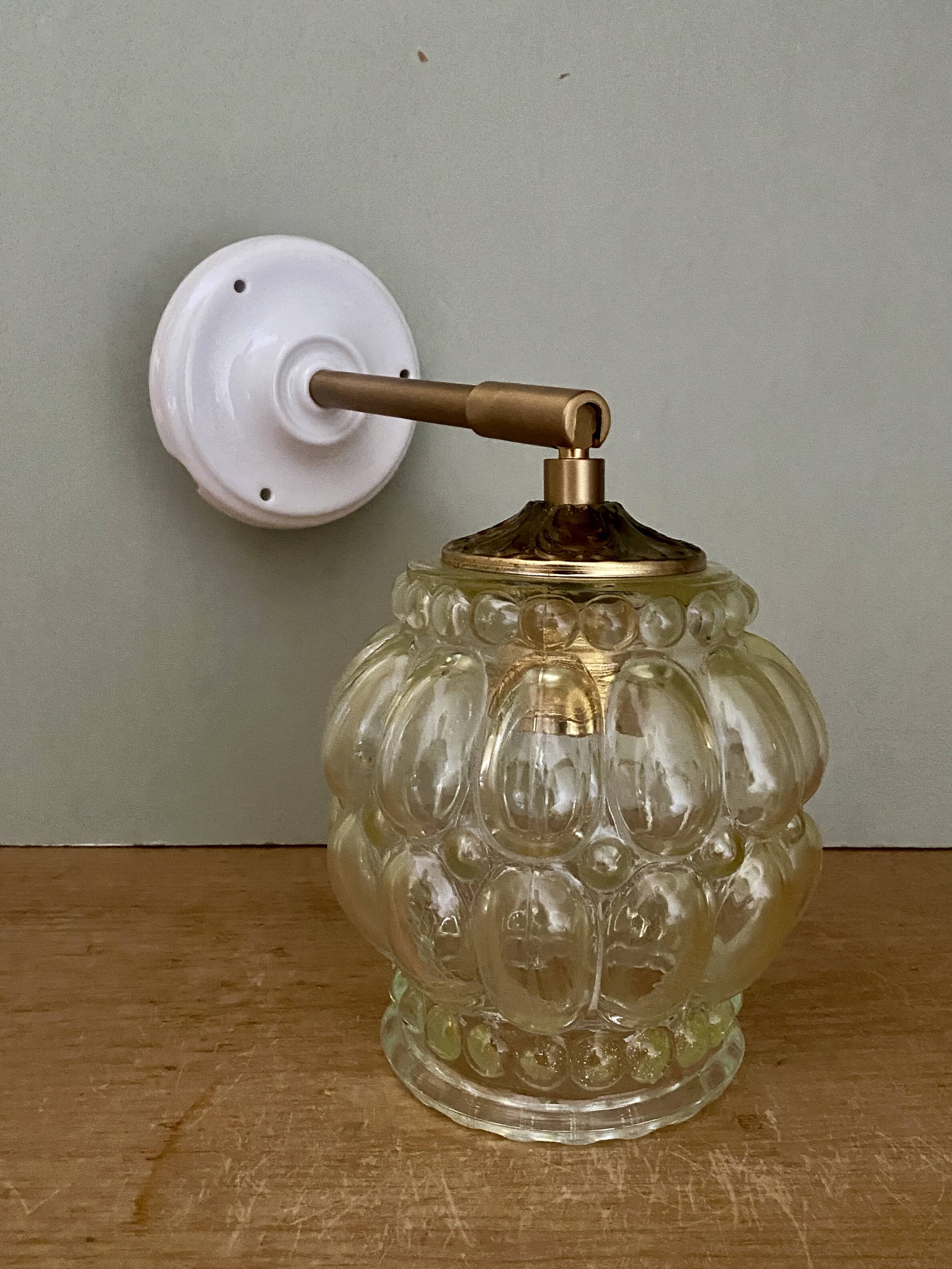 Vintage amber glass globe wall light