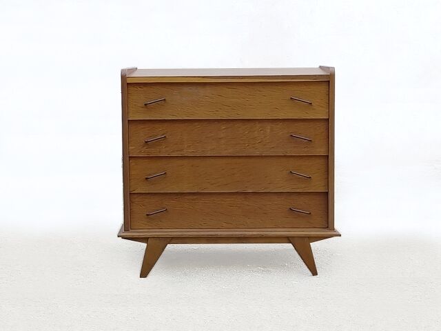 Vintage chest of drawers wood compass feet 1950s
