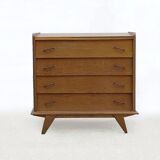 Vintage chest of drawers wood compass feet 1950s