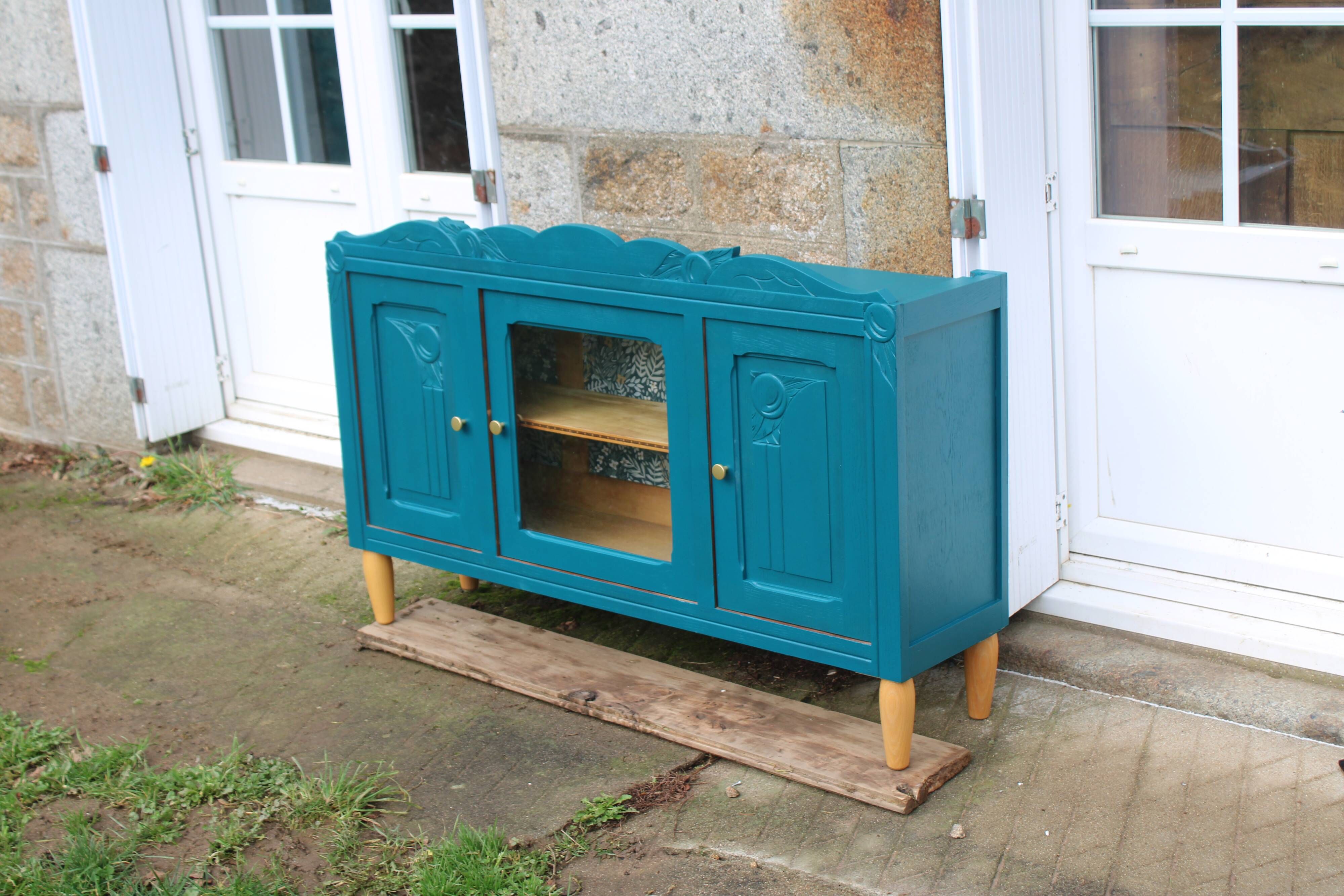 Renovated antique sideboard – Petrol blue V33 – Vintage / Art Deco style