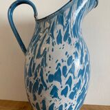Blue and white speckled enameled pitcher
