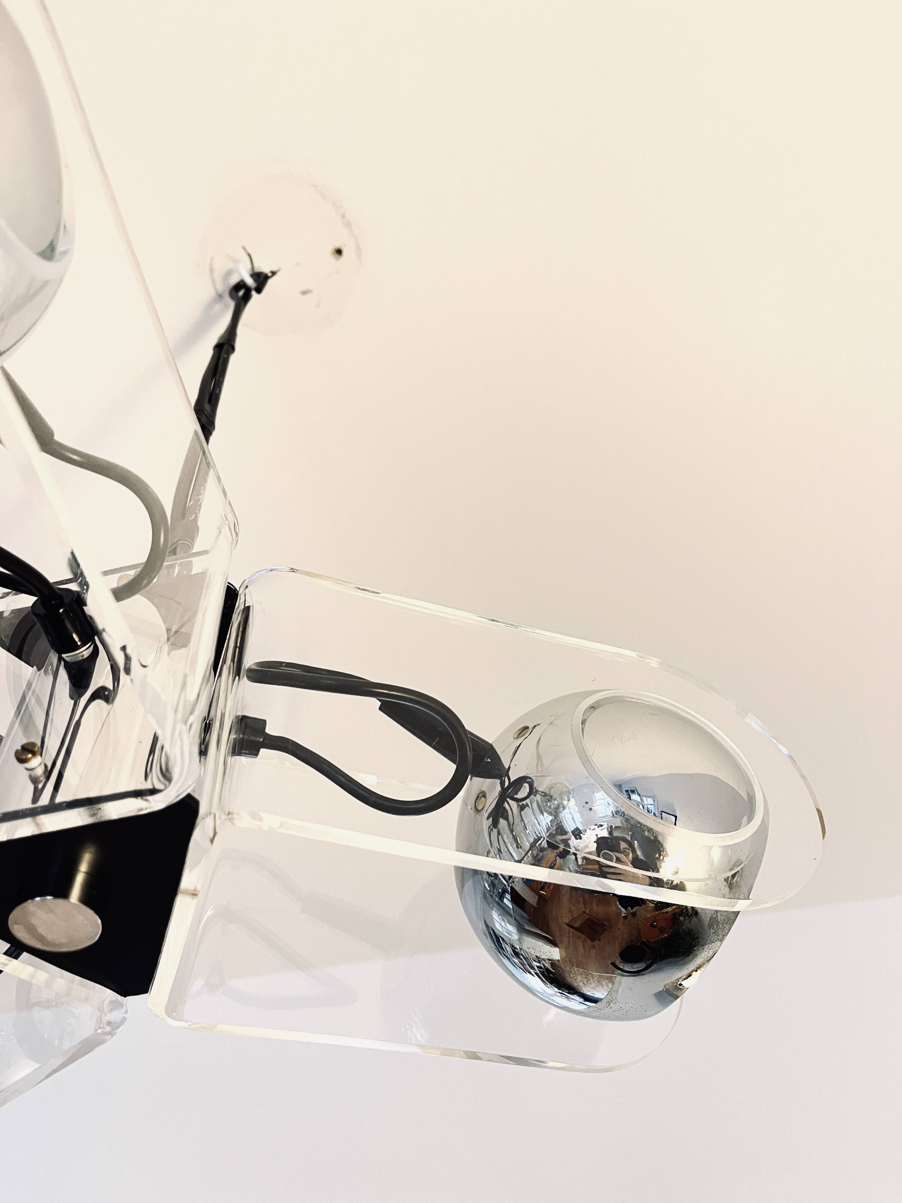 Vintage Chrome & Acrylic Pendant Lamp in the Style of Gino Sarfatti , 1970s