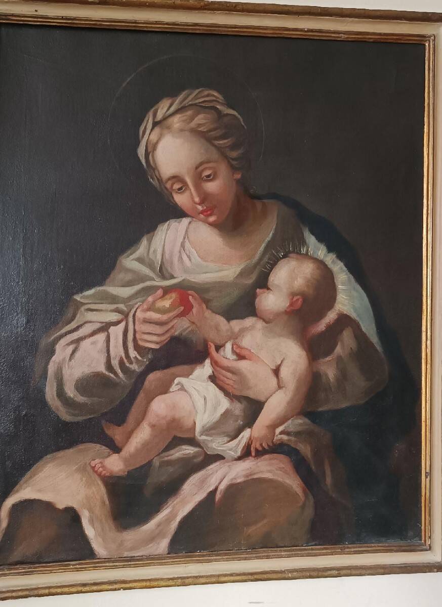 Peinture à l'huile ancienne sur toile, Vierge à l'Enfant, XVIIIe siècle