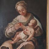Peinture à l'huile ancienne sur toile, Vierge à l'Enfant, XVIIIe siècle