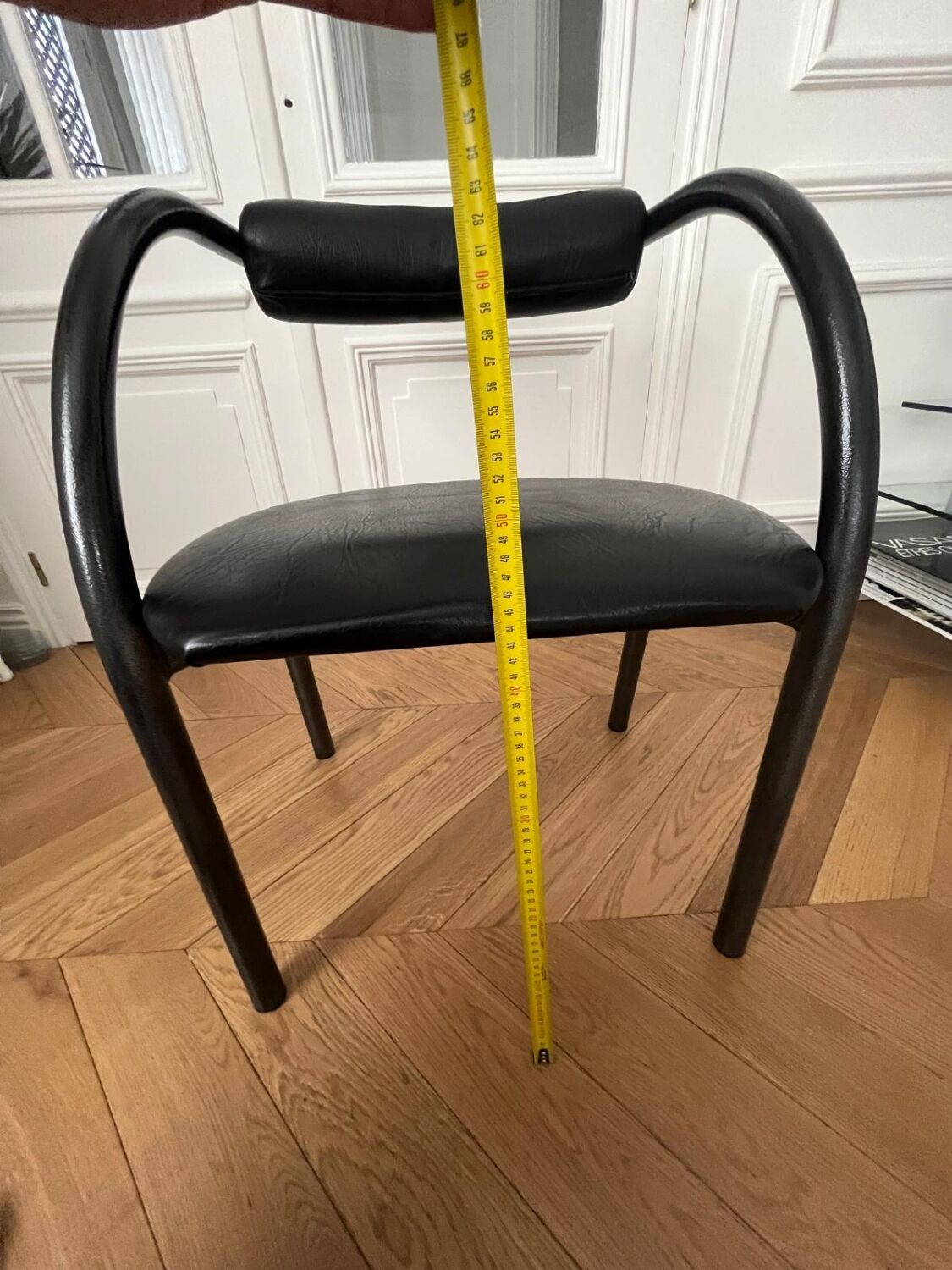 Danish design chair from the 80s, black tubular metal and faux leather.