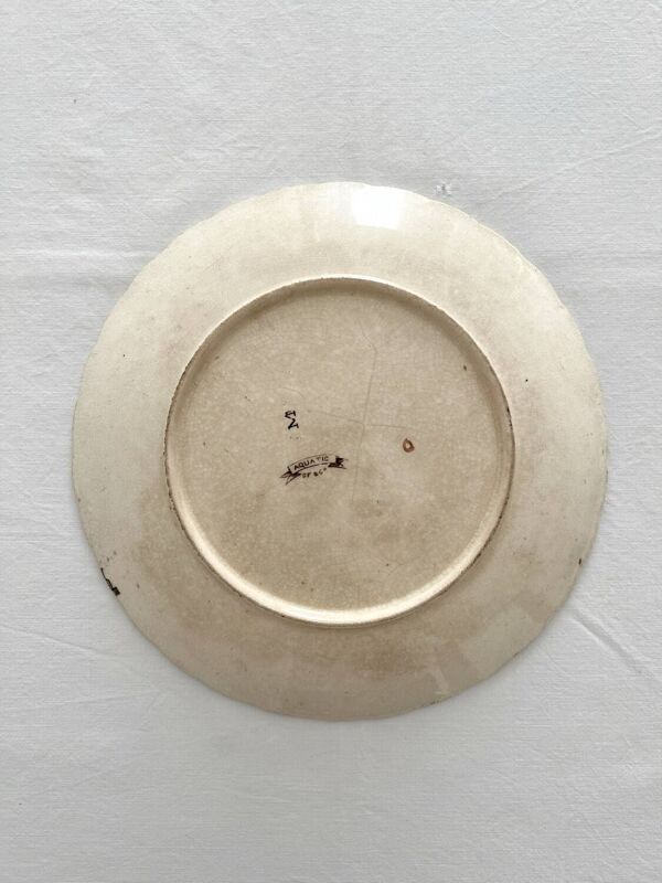 Assiette ancienne terre de fer polychrome oiseau « Aquatic » SF&co