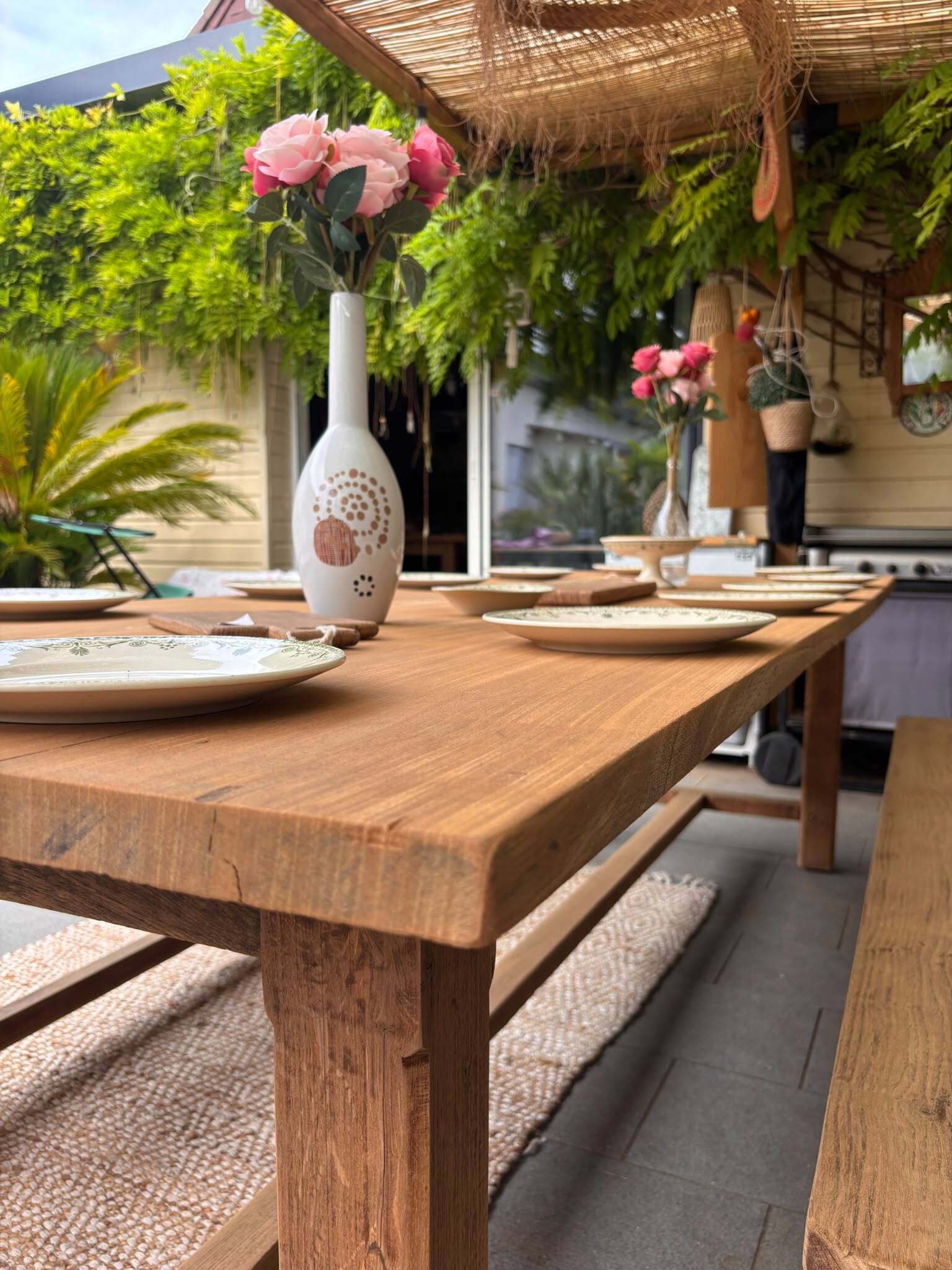 Grande table de ferme avec 2 bancs