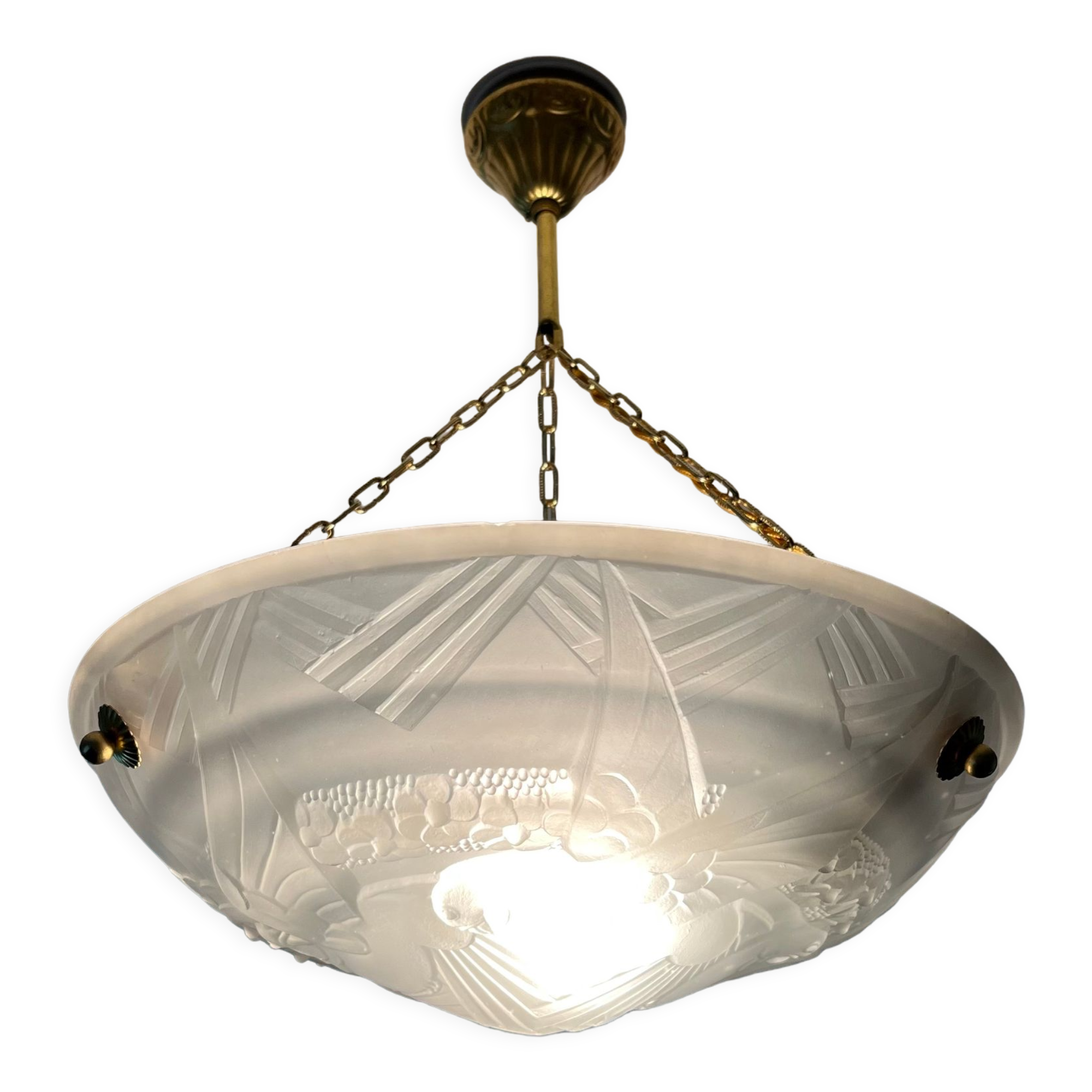 Art Deco washbasin in pressed glass Parakeet décor