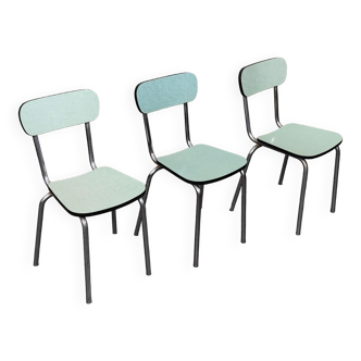 Set of 3 chairs in chrome and light green formica