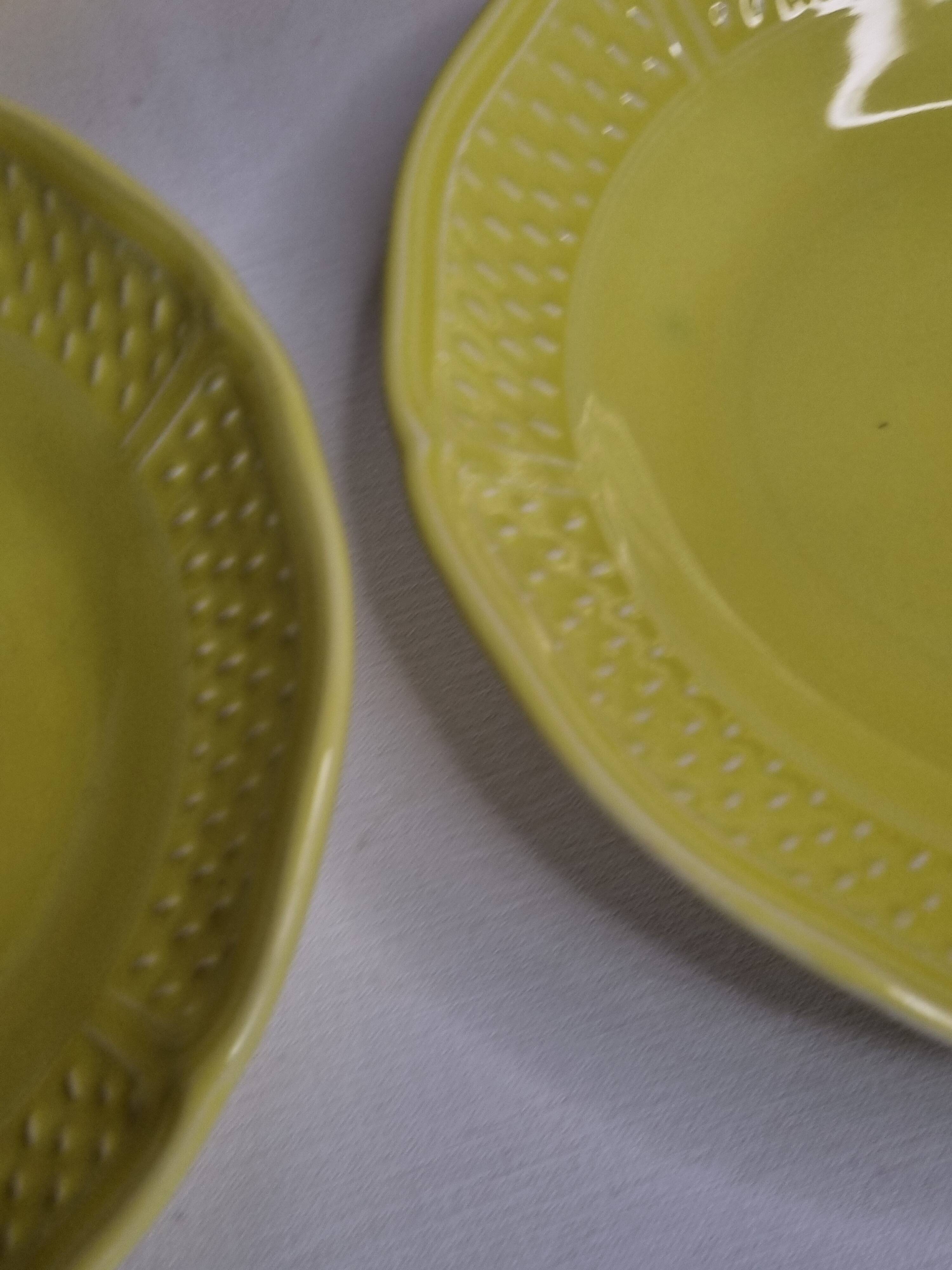 Set of six yellow soup plates with grains of rice, "Bon vivant", Gien, 21 cm