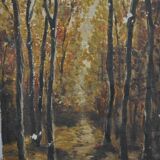 Oil on canvas under forest wood