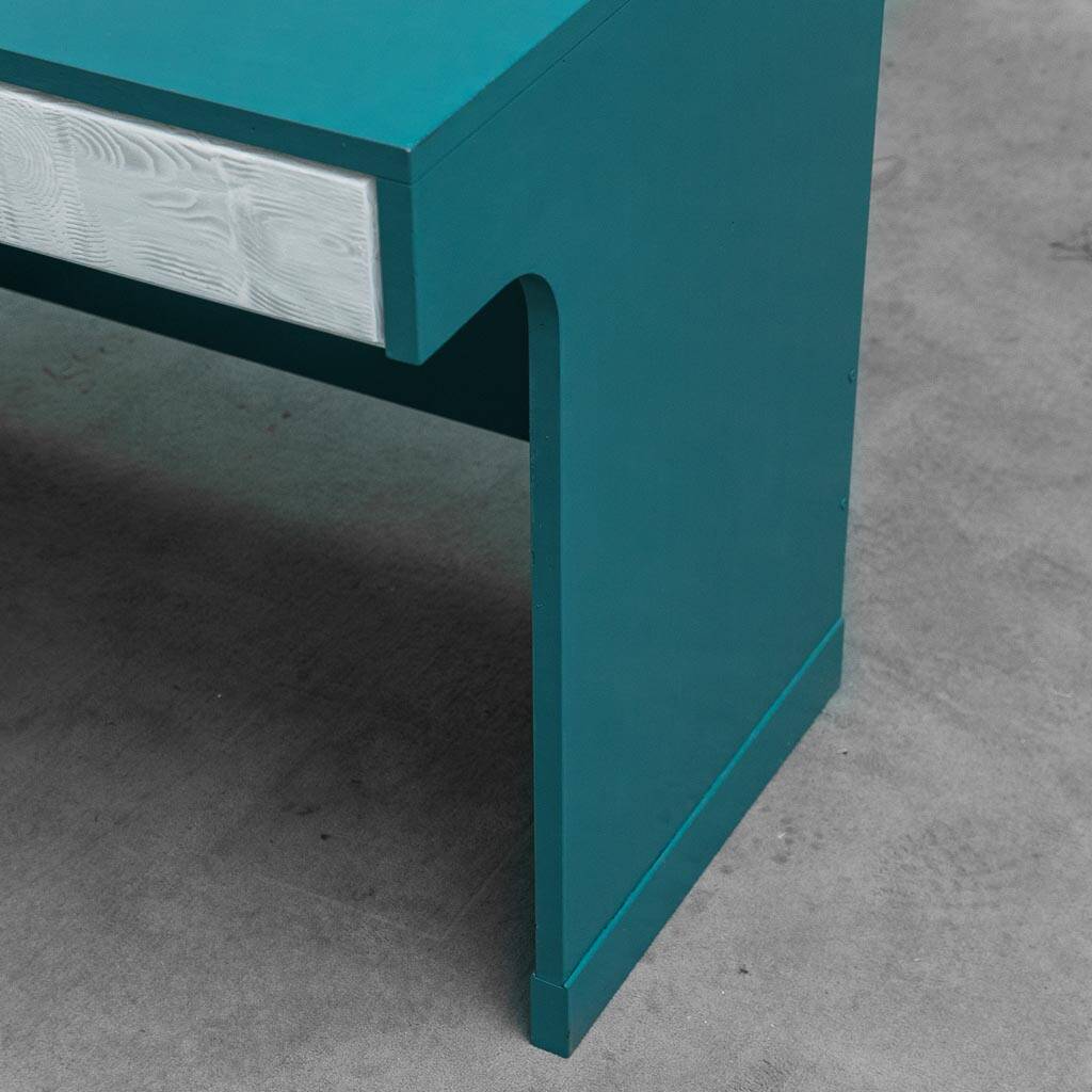 Vintage petrol green desk with drawers 1970s modernism