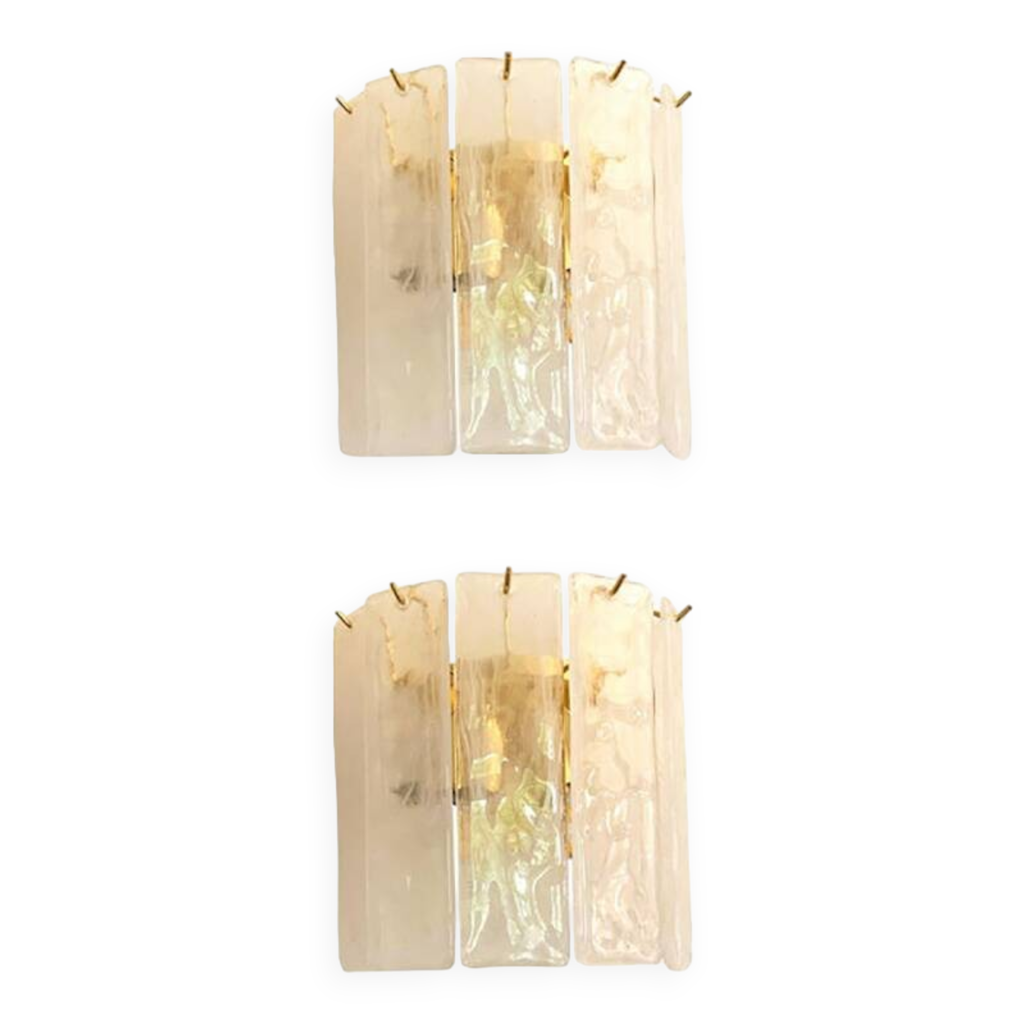 Set of Two Venied-White Alabastro Strips “Listelli” Murano Glass Gold 24k Wall Sconce by SimoEng