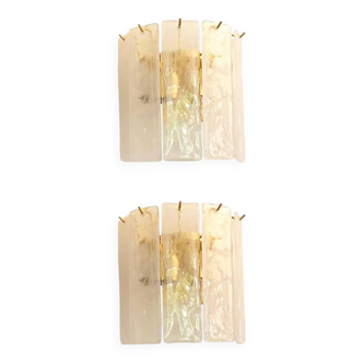 Set of Two Venied-White Alabastro Strips “Listelli” Murano Glass Gold 24k Wall Sconce by SimoEng