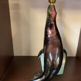 1950s Ceramic Sea Lion Lamp with Black Varnished Enamel, Signed