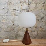 Small lamp in teak, opaline and brass year 60