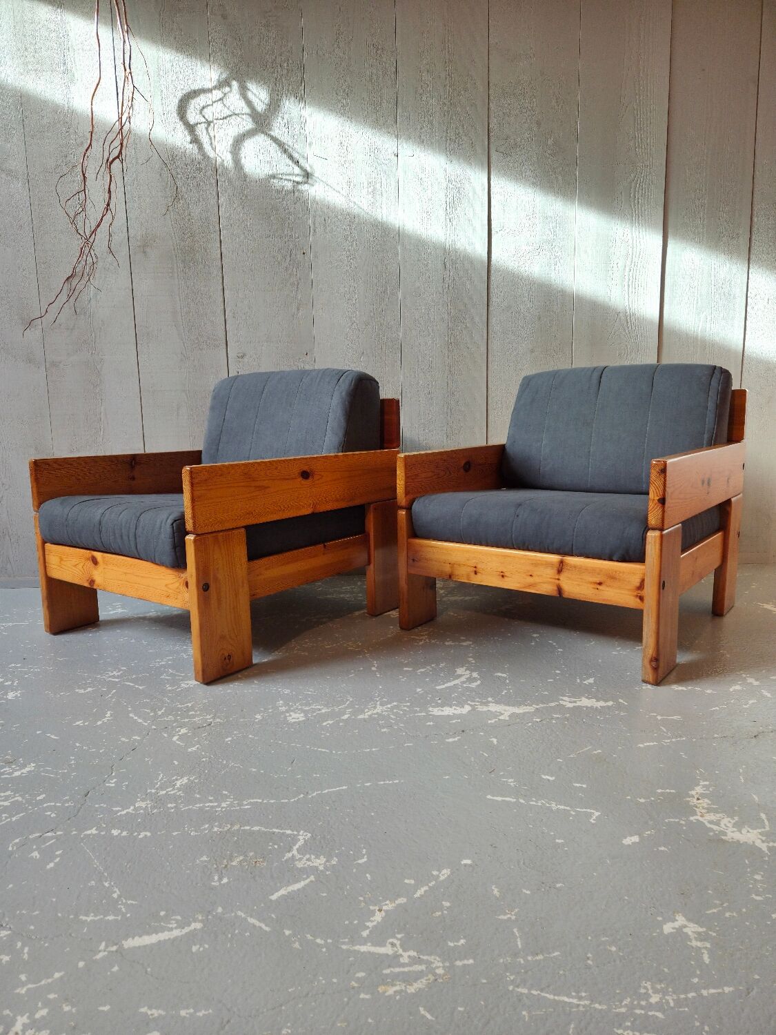 Pair of pine armchairs