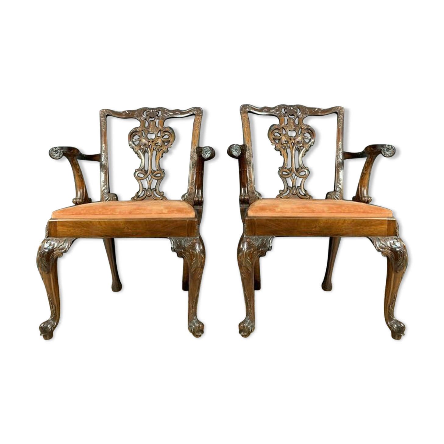 Pair of George II armchairs in 19th century mahogany era