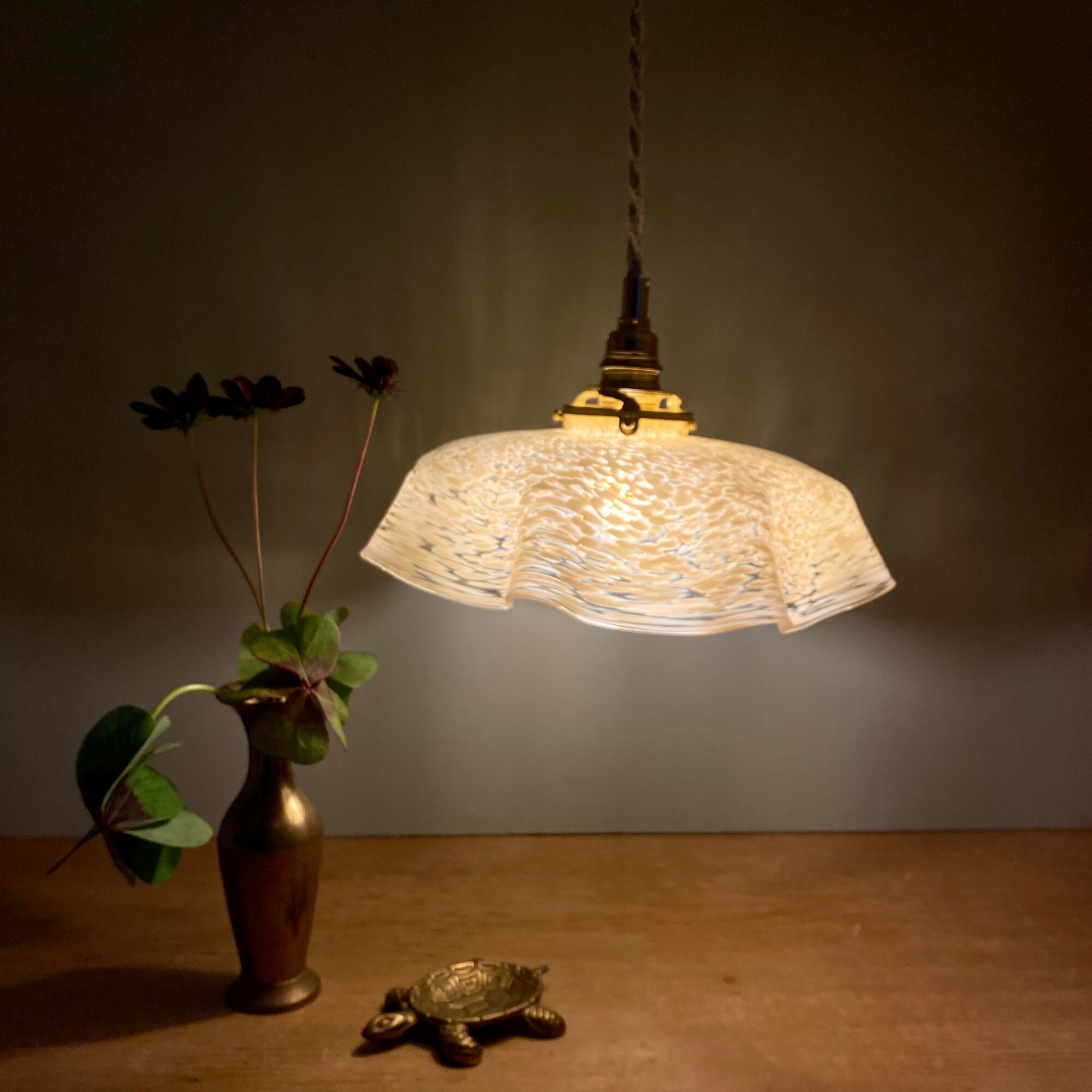 Vintage lampshade pendant light in pale yellow Clichy glass