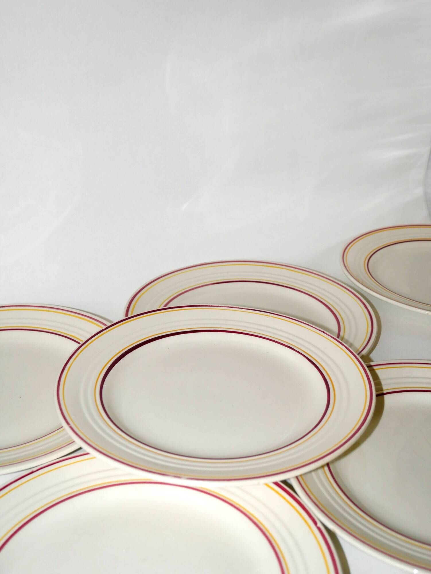 set of 6 Digoin Sarreguemines flat plates with red and yellow edging 1960
