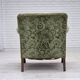 1950s, Danish armchair, green furniture velour, carved oak wood.