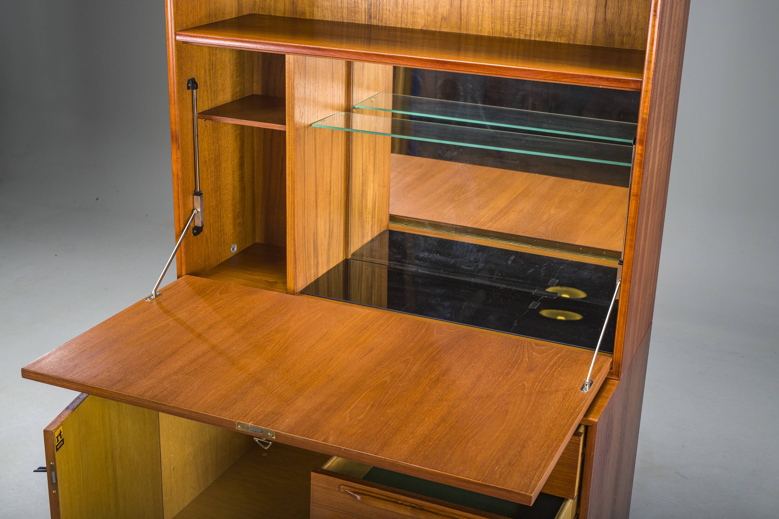 Large Vintage Bookcase with Bar in Teak by Heinrich Riestenpatt, 1960s