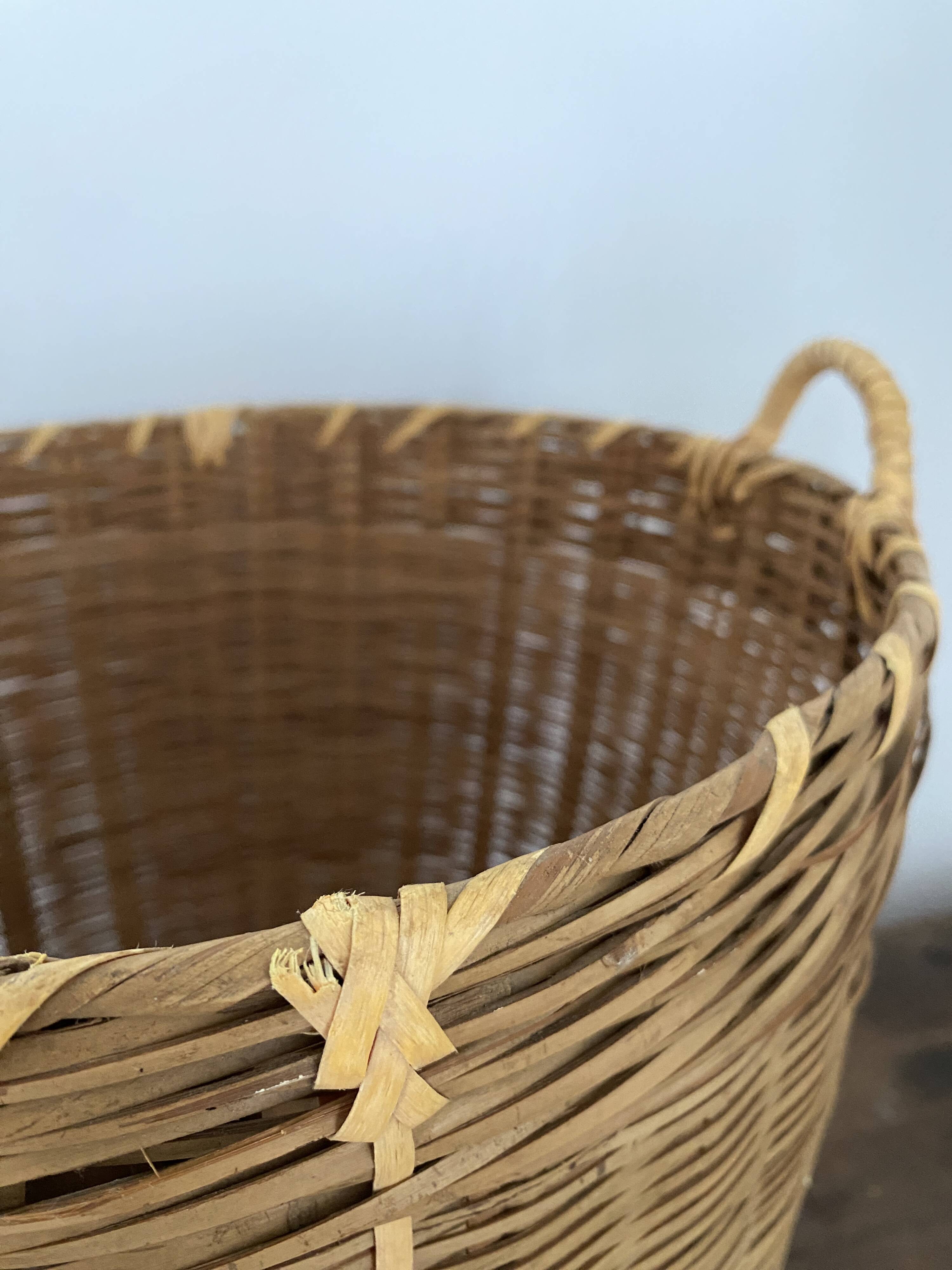 Basket, vintage bamboo laundry basket, toy basket, storage basket