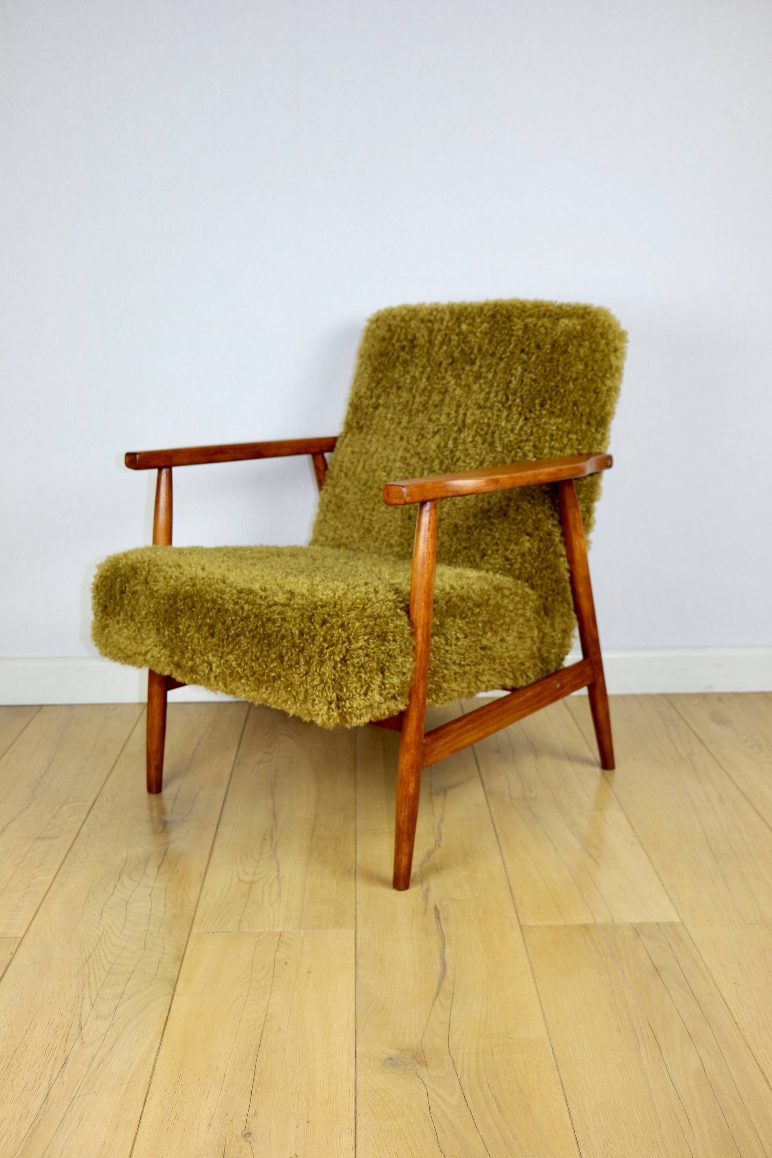 Vintage armchair, 1970s, red fox - high pile Camel