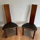 Pair of High Back Chairs, Exotic Wood & Black Leather, Scandinavian, varnished