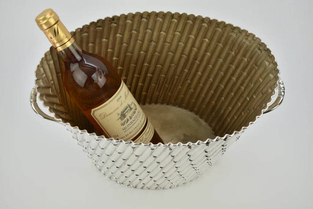 Vintage silver-plated bamboo wine bucket