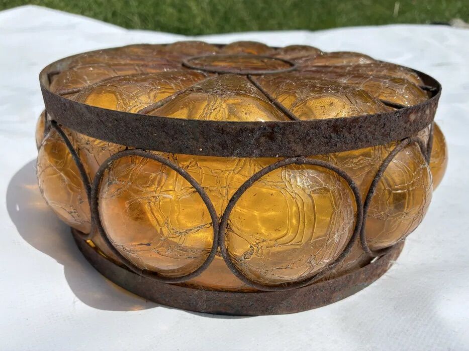 Vintage Seguso Murano Amber Crackle Glass Shade 1950s-60s