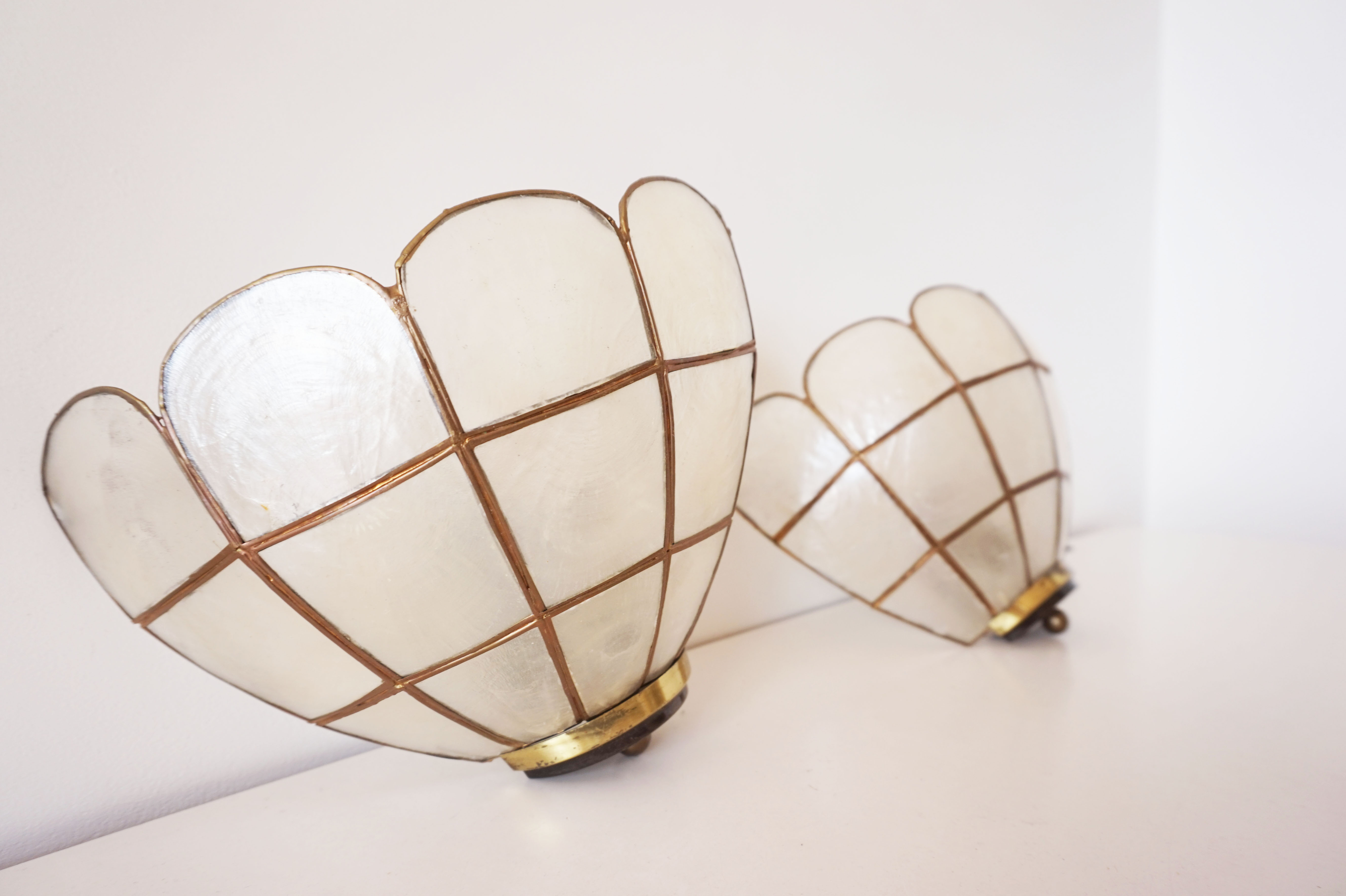 Pair of vintage mother-of-pearl shell shaped sconces