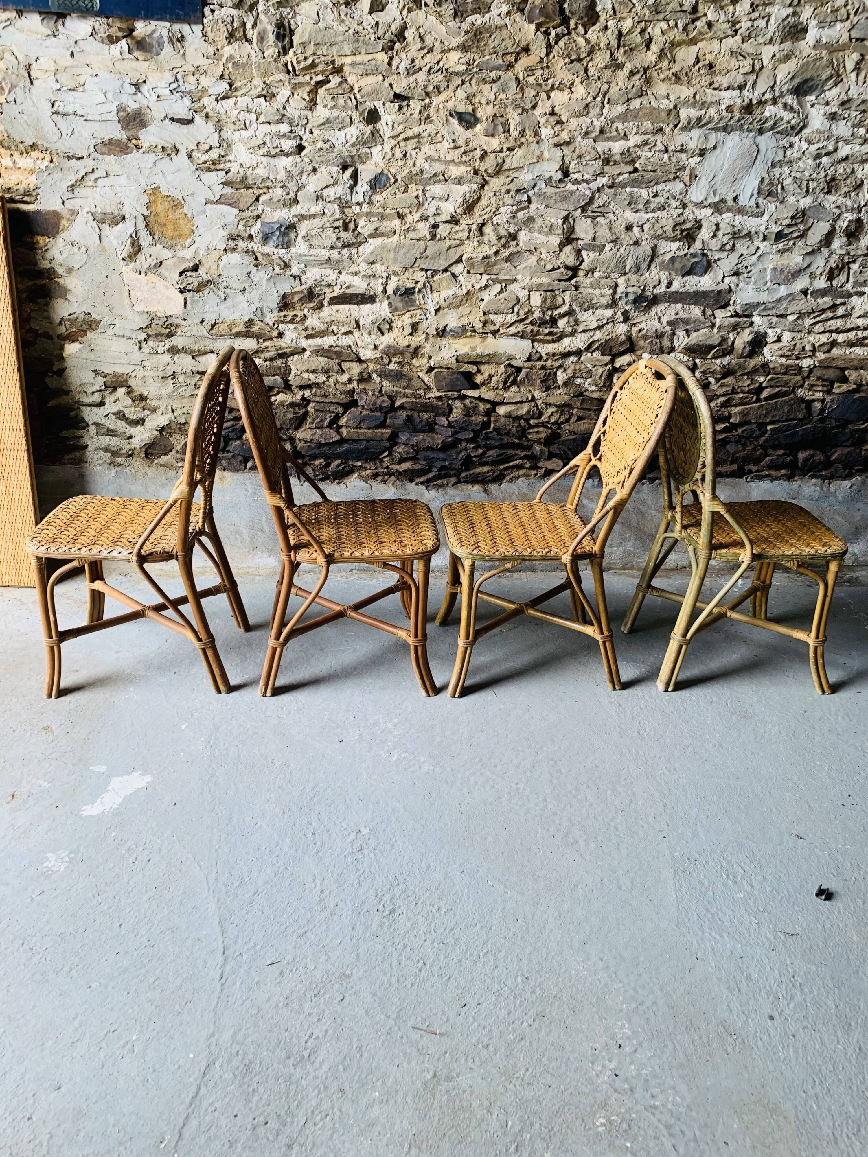 Rattan dining room: 1 table + 4 chairs