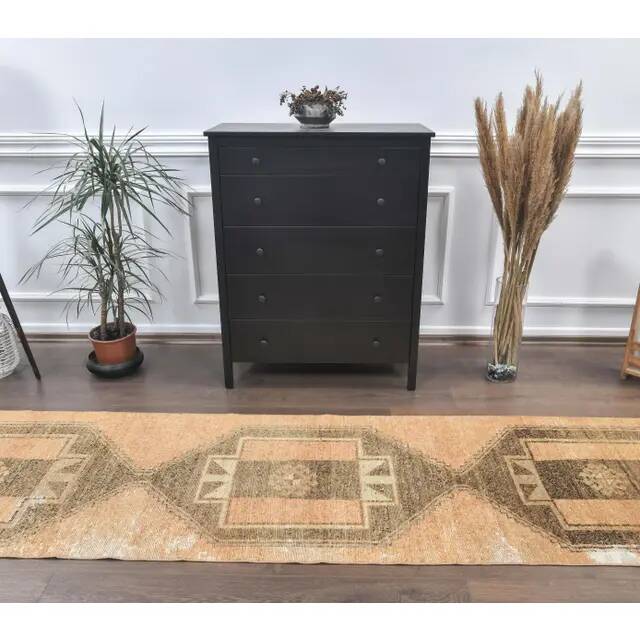 1970s Turkish Oushak Wool Runner Rug 84x378