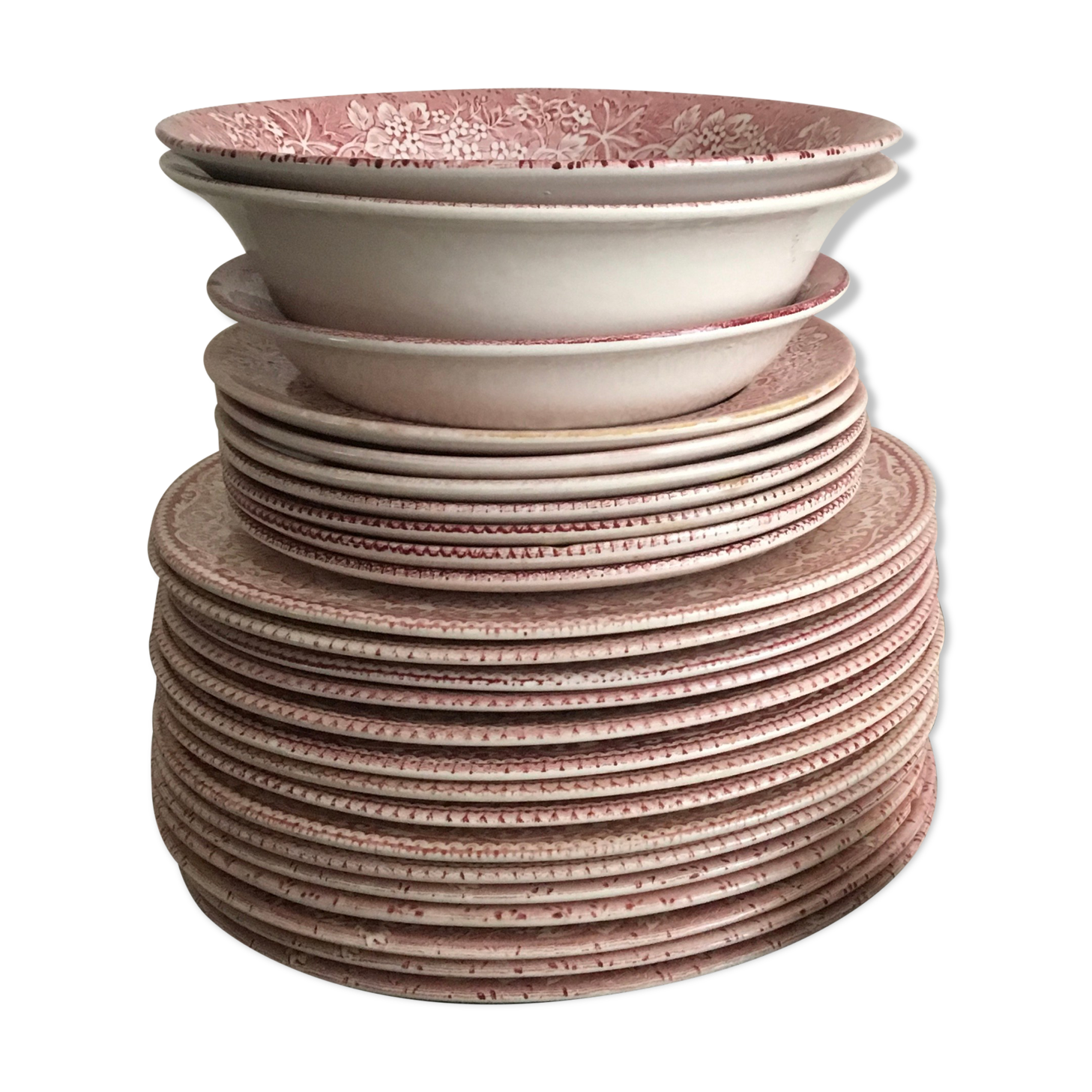 Set of 10 flat plates in English earthenware, EIT England, country décor